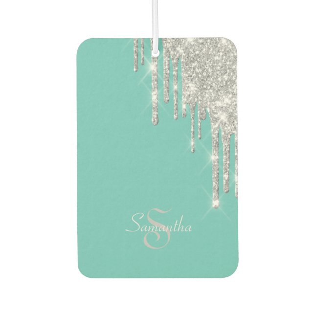 Elegante Aquamarine, silberne Glitzer-Tropfen Autolufterfrischer (Vorderseite)