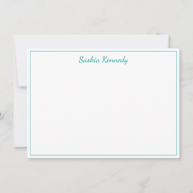 Elegante Aquamarine Skriptgrenze Personalisiert Mitteilungskarte (Vorderseite)