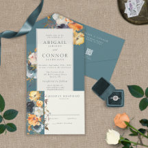 Elegante Aquamarine Terracotta Navy Boho Floral