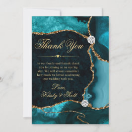 Elegante Aquamarine und Gold Glitzer Agate Wedding Dankeskarte