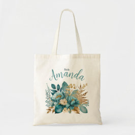Elegante Aquamarine und goldene Blumenbraut Tragetasche