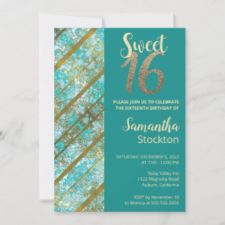 Elegante Aquamarine und goldene Einladung zum Gebu