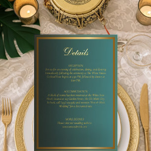 Elegante Aquamarine und goldene Foil Wedding Detai Folieneinladung