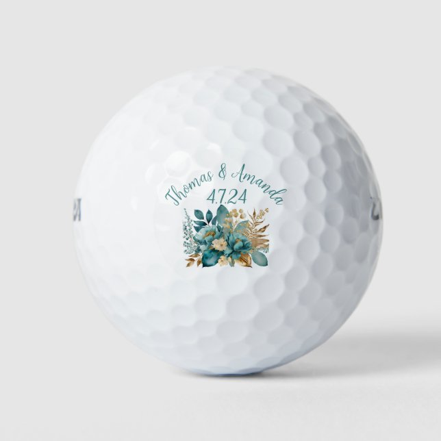 Elegante Aquamarine und goldene Gastgeschenk Hochz Golfball (Vorderseite)