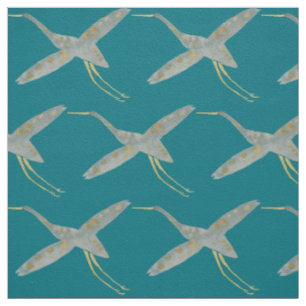 Elegante Aquamarine und graue Wasserfarbe Krane Vö Stoff