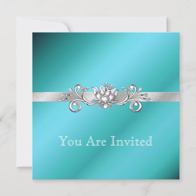 Elegante Aquamarine und Silberne Party Einladungen (Vorderseite)