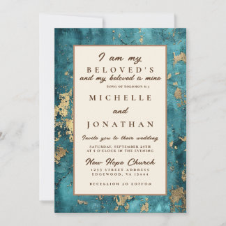 Elegante Aquamarine Verse Christliche Hochzeit Einladung