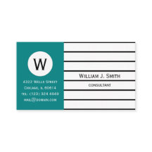 Elegante Aquamarine, weiße Streifen Mit Monogramm