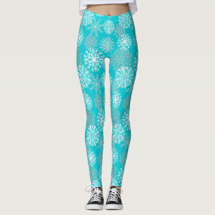 Elegante Aquamarine Winterschneeflocken Weihnachte Leggings