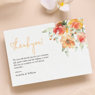 Elegante Aquarell-Aprikosen-Blumenhochzeit Dankeskarte