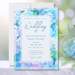 Elegante Aquarell Blaue Hortensien Hochzeit Einladung