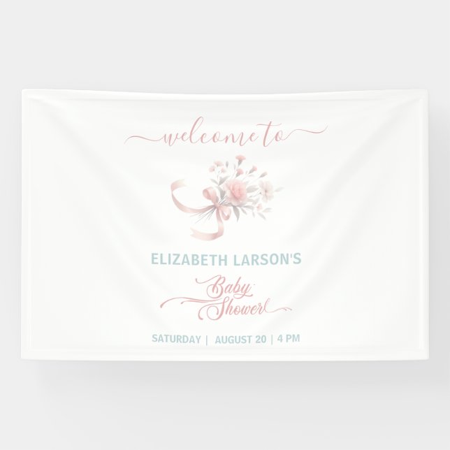 Elegante Aquarell Blume Bouquet Babydusche Banner (Horizontal)