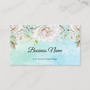 Elegante Aquarell-Blumen in Tealblau, Pink und Wei Visitenkarte