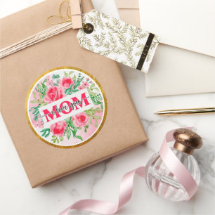 Elegante Aquarell-Blumen "MAMA ich liebe Dich" Mut Runder Aufkleber