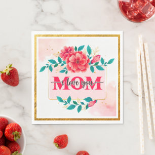 Elegante Aquarell-Blumen "MAMA ICH LIEBE DICH" Mut Serviette
