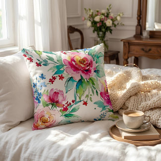 Elegante Aquarell-Blumen – Nahtlose rosa Rosen Kissen