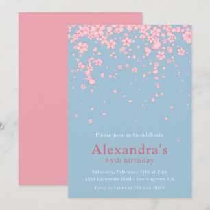 Elegante Aquarell-Blumen-Rosa-Blau 88. Geburtstag Einladung