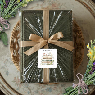 Elegante Aquarell-Blumen-Vintage-Bücher Dankeschön Quadratischer Aufkleber