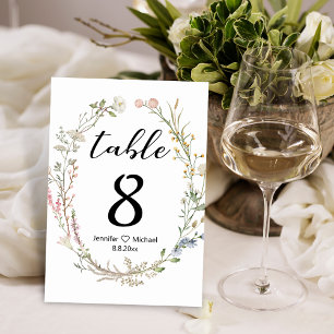 elegante Aquarell-Blumen-Wildblumen-Hochzeit Tischnummer