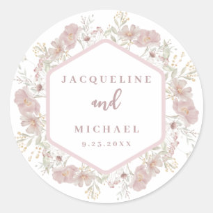 Elegante Aquarell-Blumen-Wildblumen-Hochzeitsklass Runder Aufkleber