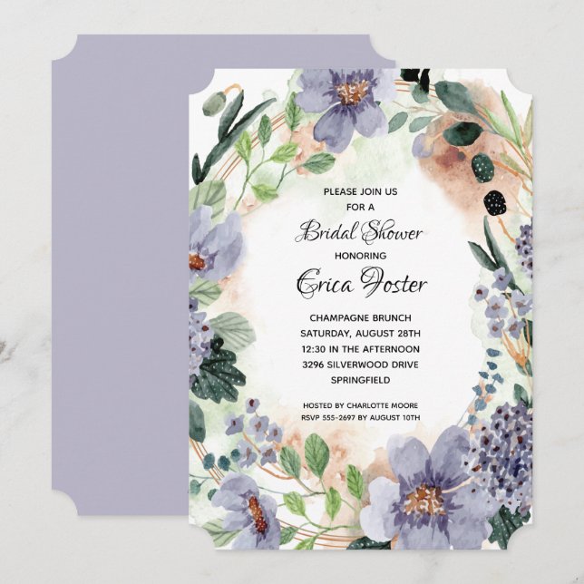 Elegante Aquarell Blumendusche Einladung (Vorne/Hinten)
