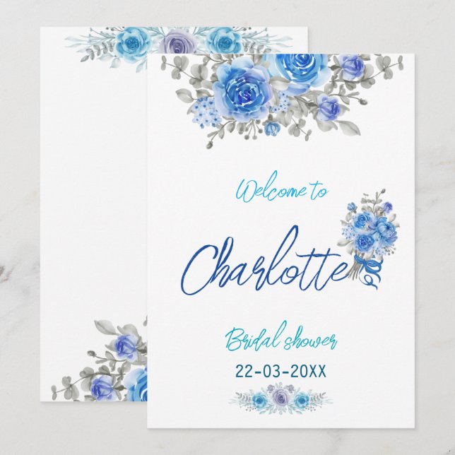 Elegante Aquarell Blumendusche Einladung (Vorne/Hinten)