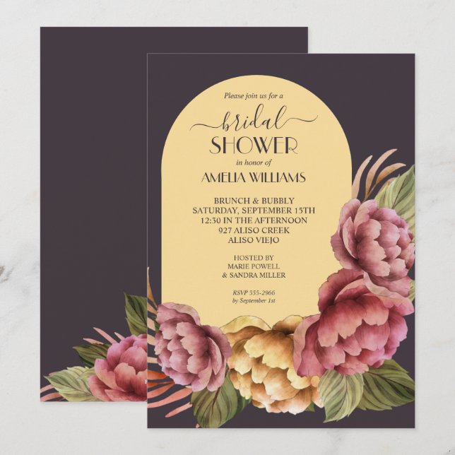 Elegante Aquarell Blumendusche Einladung (Vorne/Hinten)