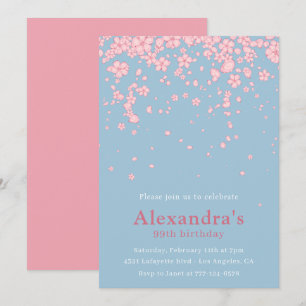 Elegante Aquarell-Blumenrosa Blau 99. Geburtstag Einladung
