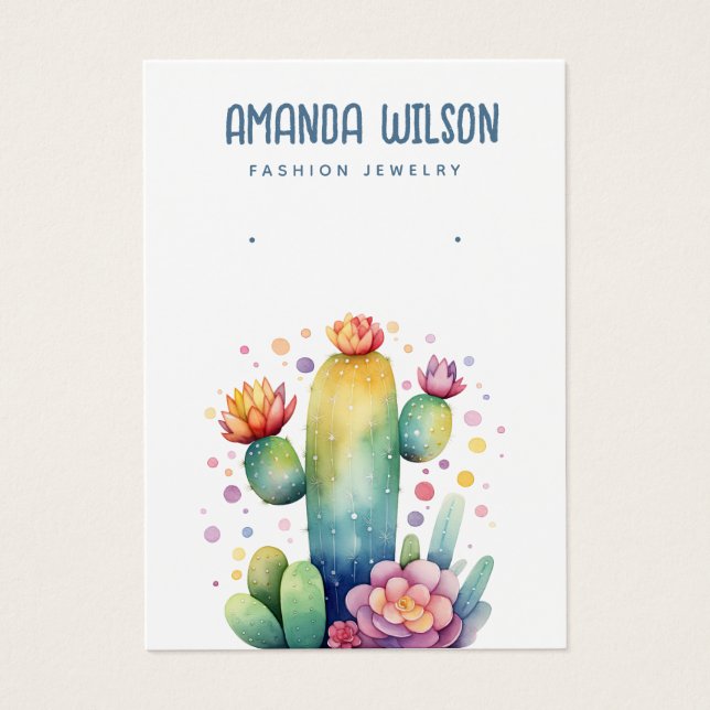 Elegante Aquarell Cactus Ohrring-Grafikkarte (Vorderseite)