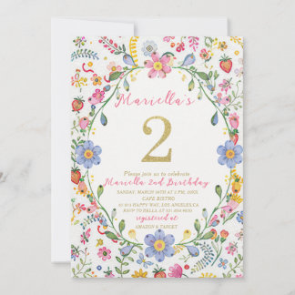 Elegante Aquarell-Eins 2. Geburtstag WhimsyFolk Ku Einladung