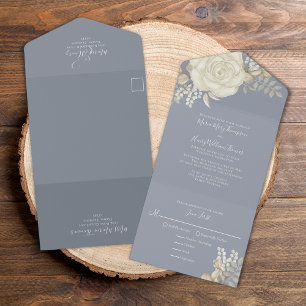 Elegante Aquarell-Elfenbein-Creme-Blumen-Rosen-Lau All In One Einladung