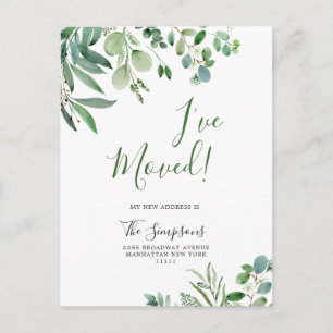 Elegante Aquarell-Eukalyptus-Umsiedlungsankündigun Postkarte