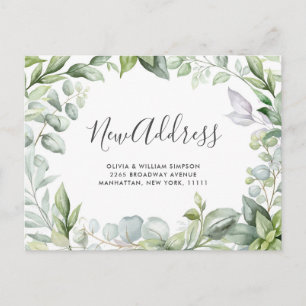 Elegante Aquarell-Eukalyptus-Umsiedlungsankündigun Postkarte