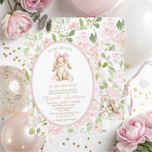 Elegante Aquarell-Häschen mit rosa Schleife Baby S Einladung