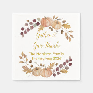 Elegante Aquarell-Herbst-Kürbis-Thanksgiving-Cus Serviette