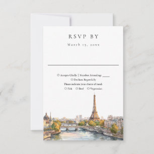 Elegante Aquarell-Hochzeit Paris Frankreich RSVP Karte