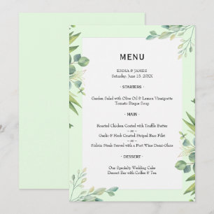 Elegante Aquarell-Hochzeitsmenükarte mit Grün Menükarte