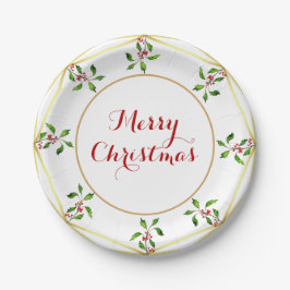 Elegante Aquarell Holly Weihnachten Pappteller