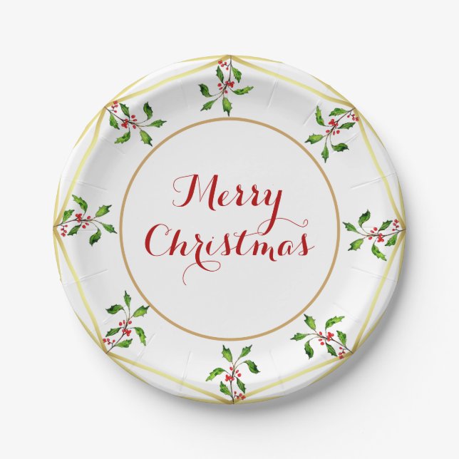 Elegante Aquarell Holly Weihnachten Pappteller (Vorderseite)