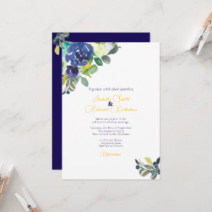 Elegante Aquarell Indigo Blaue Rosen Hochzeit Einladung
