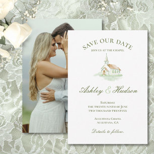 Elegante Aquarell-Kapelle Foto Save-the-Date-Karte Save The Date