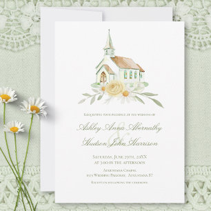 Elegante Aquarell-Kirchen-Blumenhochzeit Einladung