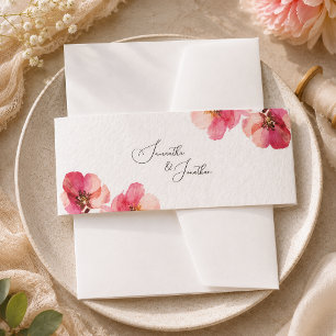 Elegante Aquarell-Korallenrosa Blumenhochzeit Einladungsbanderole