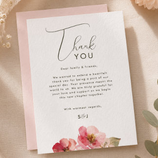 Elegante Aquarell-Korallenrosa-Floral-Hochzeit  Dankeskarte