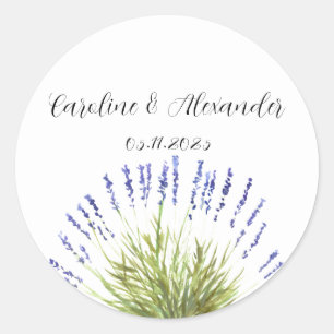 Elegante Aquarell-Lavendel-Kräuter-Blumenhochzeit Runder Aufkleber