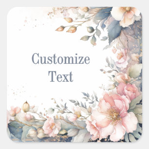 Elegante Aquarell-Pastell-Blumenmotive Personalisi Quadratischer Aufkleber