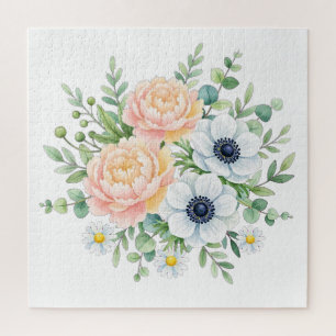 Elegante Aquarell-Pfingstrose und weiße Anemone Bl