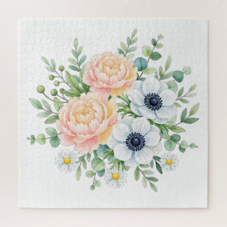 Elegante Aquarell-Pfingstrose und weiße Anemone Bl