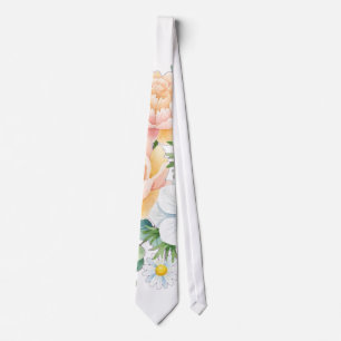 Elegante Aquarell-Pfingstrose und weiße Anemone Bl Krawatte