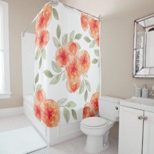 Elegante Aquarell-Pfirsich-Pfingstrosen mit Blumen Duschvorhang
